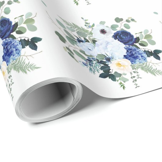 Ranunculus Anemone Hydrangea Roos Witte achtergron Cadeaupapier (Rol Hoek)