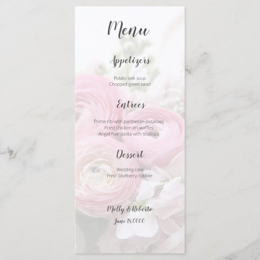 Ranunculus-bloemen met stammen en anemon menu (Voorkant)