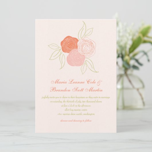 Ranunculus Bouquet Wedding Invitation Kaart (Staand voorkant)