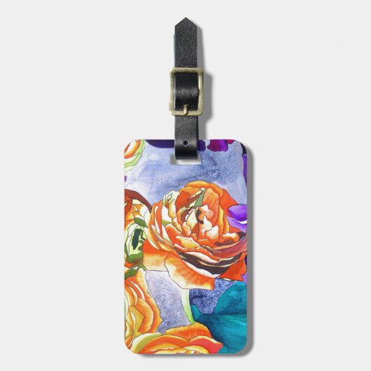 Ranunculus en Iris waterverf art Bagagelabel (Voorkant verticaal)