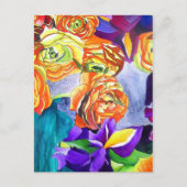 Ranunculus en Iris waterverf art Briefkaart (Voorkant)