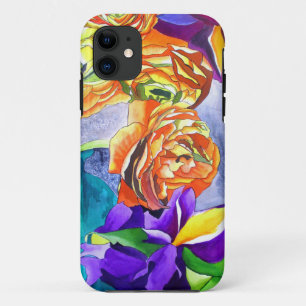 Ranunculus en Iris waterverf art iPhone 11 Hoesje