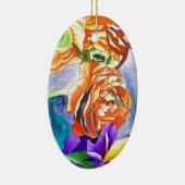 Ranunculus en Iris waterverf art Keramisch Ornament (Rechts)