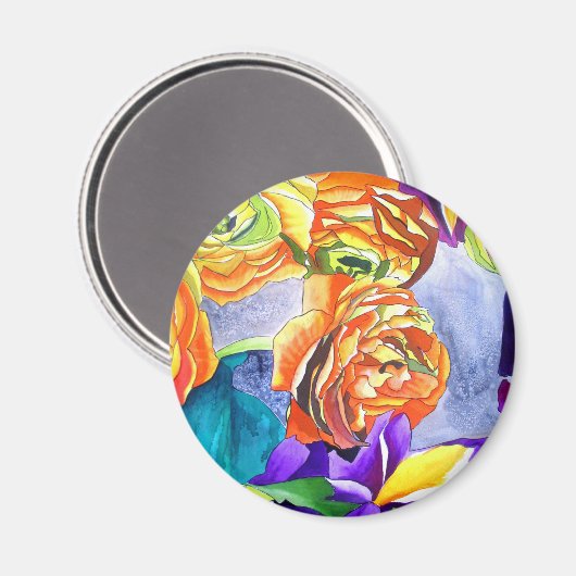 Ranunculus en Iris waterverf art Magneet (Voorkant / Achterkant)