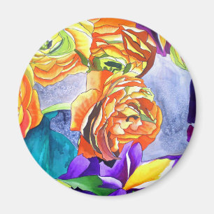 Ranunculus en Iris waterverf art Magneet