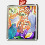 Ranunculus en Iris waterverf art Metalen Ornament (Links)