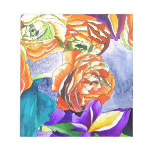 Ranunculus en Iris waterverf art Notitieblok