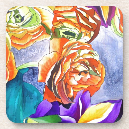Ranunculus en Iris waterverf art Onderzetter (Voorkant)
