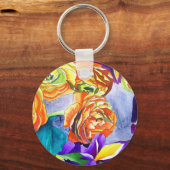 Ranunculus en Iris waterverf art Sleutelhanger (Voorkant)