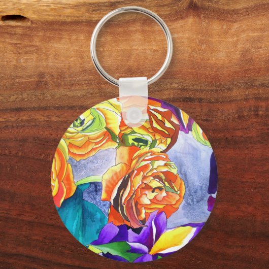 Ranunculus en Iris waterverf art Sleutelhanger (Voorkant)