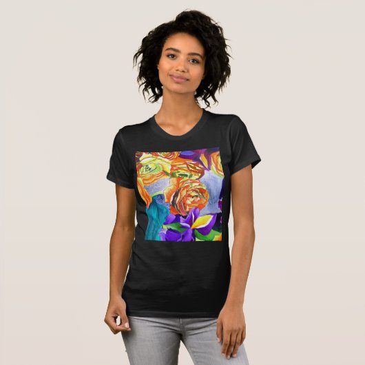 Ranunculus en Iris waterverf art T-shirt (Voorkant volledig)