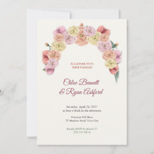 Ranunculus en Tulp Lente Halvemaan Bruiloft Kaart