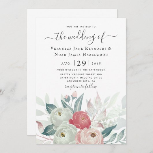 Ranunculus Floral Invitation Kaart (Voorkant / Achterkant)