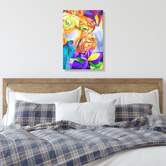 Ranunculus Flower original waterverf art Canvas Afdruk (Insitu (Slaapkamer))