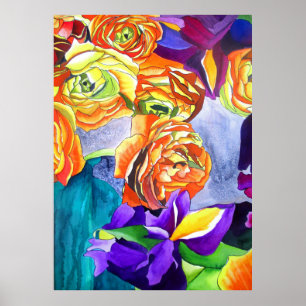 Ranunculus Flower original waterverf art Poster