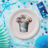 Ranunculus in Blikken Emmer Rustieke Glam Roze Bru Papieren Bordje (Feest)