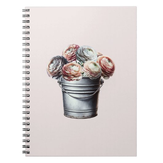 Ranunculus in Tin Pail Rustic Glam Roze Notitieboek (Voorkant)