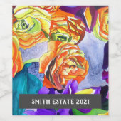 Ranunculus Iris waterverf floral art Wijn Etiket (Enkel label)