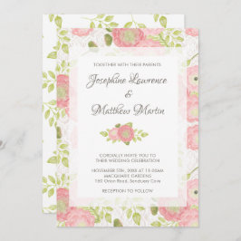 Ranunculus & Kant Peach Bloemen bruiloft uitnodigi Kaart