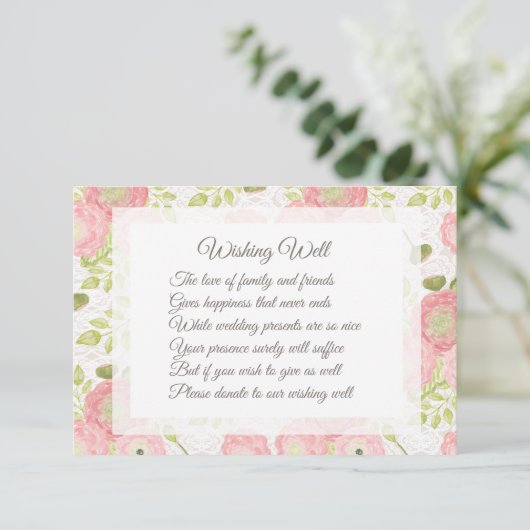 Ranunculus & Kant Peach Bruiloft Wishing Well Kaar Informatiekaartje (Staand voorkant)