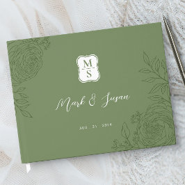 Ranunculus Lijn Kunst Monogram Huwelijk Gastboek Gastenboek