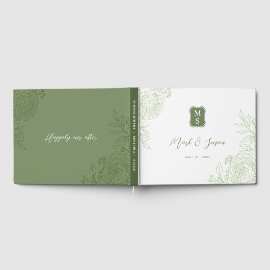 Ranunculus Line Art Monogram bruiloft gastenboek (Volledig)