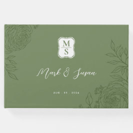 Ranunculus Line Art Monogram bruiloft gastenboek