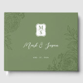 Ranunculus Line Art Monogram bruiloft gastenboek (Voorkant)