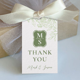 Ranunculus Line Art Wedding Label (groen) Cadeaulabel