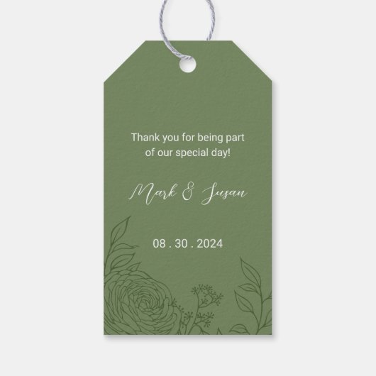 Ranunculus Line Art Wedding Label (groen) Cadeaulabel (Achterkant)