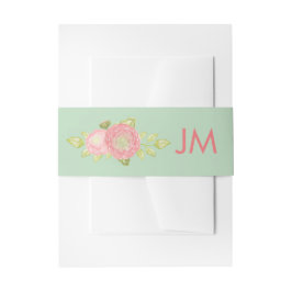 Ranunculus Monogram Floral Mint Bruiloft Uitnodigingen Wikkel