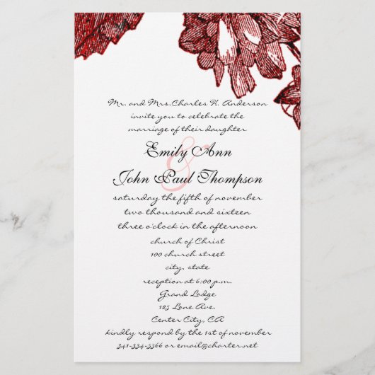 Ranunculus Roos Burgundy Modern Wedding Invite (Voorkant)
