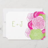 Ranunculus Roos Limoen Fuchsia Modern Wedding Invi Kaart (Achterkant)