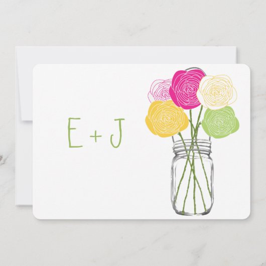 Ranunculus Roos Limoen Fuchsia Yellow Mason Jar Kaart (Achterkant)
