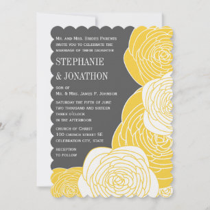 Ranunculus Roos Limoen Yellow Grey Modern Wedding Kaart