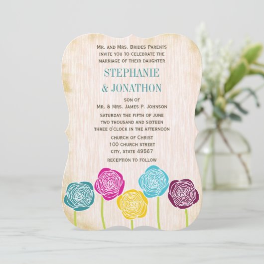 Ranunculus Roos Mint Pink Modern Wedding Invite Kaart (Staand voorkant)