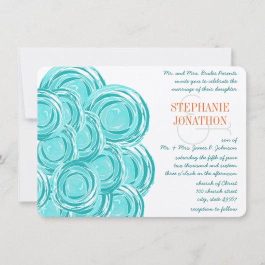 Ranunculus Roos Munt Coral Modern Wedding Invite Kaart (Voorkant)