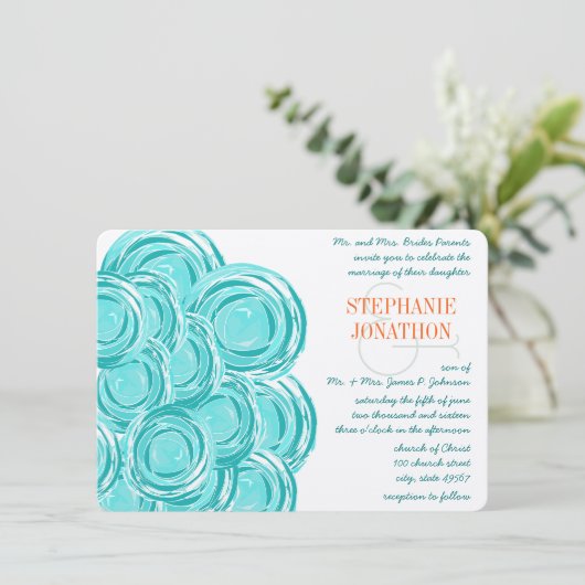 Ranunculus Roos Munt Coral Modern Wedding Invite Kaart