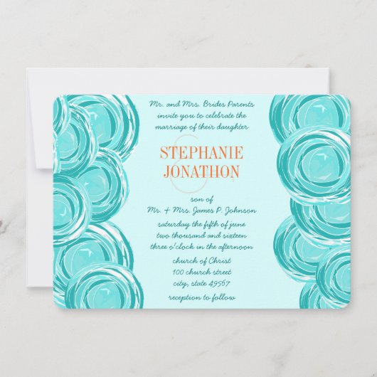 Ranunculus Roos Munt Coral Modern Wedding Invite Kaart (Voorkant)