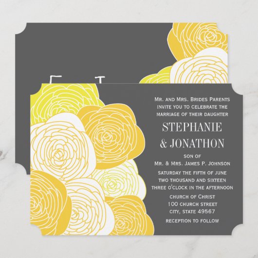 Ranunculus Roos Yellow en Gray Modern Wedding Kaart (Voorkant / Achterkant)