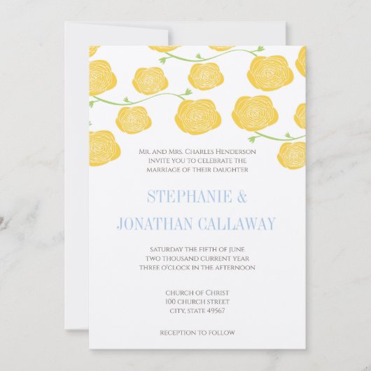 Ranunculus Roos Yellow en Gray Modern Wedding Kaart (Voorkant)