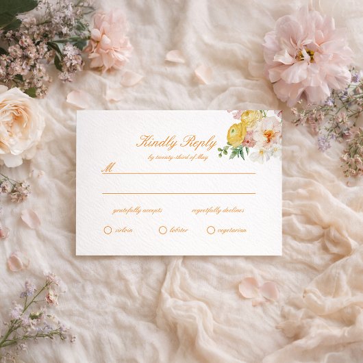 Ranunculus Summer Garden Wedding RSVP Kaart