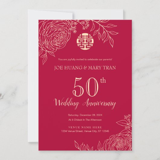 Ranunculus Traditioneel Chinees Jubileum Kaart (Voorkant)