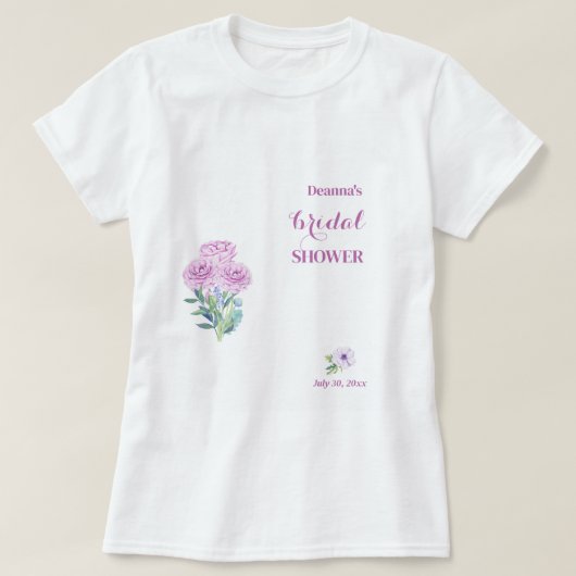 Ranunculus volledig aanpasbare bruidsdouche  t-shirt (Design voorkant)