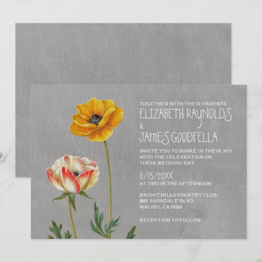 Ranunculus Wedding Invitations Kaart (Voorkant / Achterkant)