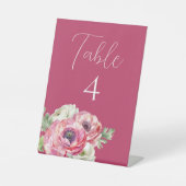 Ranunculus Wedding Table Number op Roze Reclamebord Met Voetstuk (Voorkant)