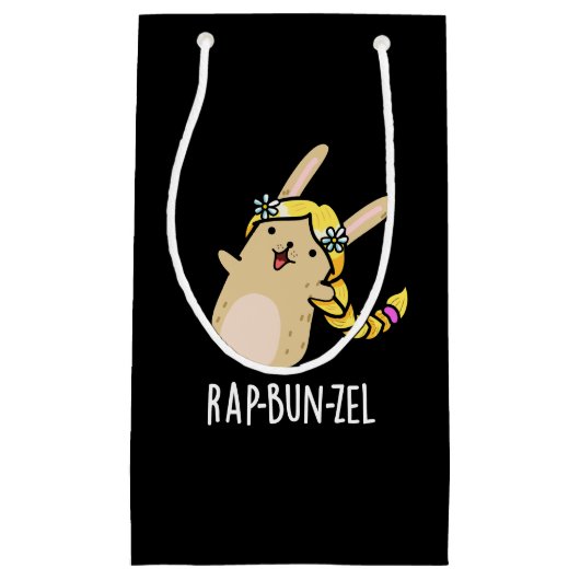 Rap-bun-zel Funny Bunny Pun Dark BG Klein Cadeauzakje (Voorkant)