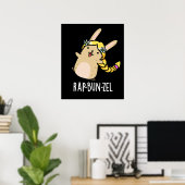 Rap-bun-zel Funny Bunny Pun Dark BG Poster (Thuiskantoor)