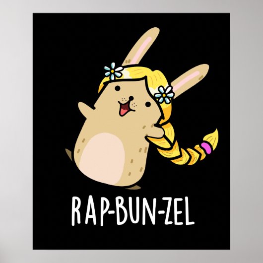 Rap-bun-zel Funny Bunny Pun Dark BG Poster (Voorkant)