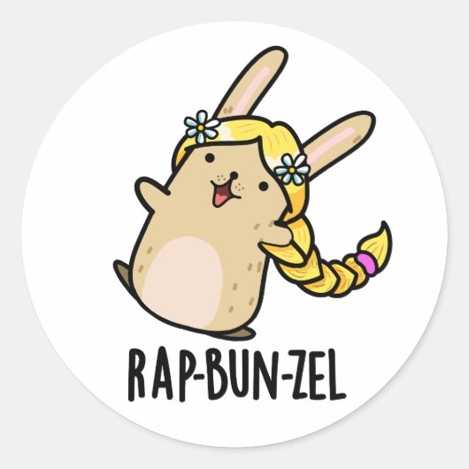 Rap-bun-zel Funny Bunny Pun Ronde Sticker (Voorkant)